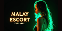 Malay escort call girl image with neon lighting. Text: Malay Escort, Call Girl.